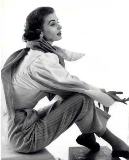 Suzy Parker in pants and blouse by Givenchy, photo by Horst, 1952