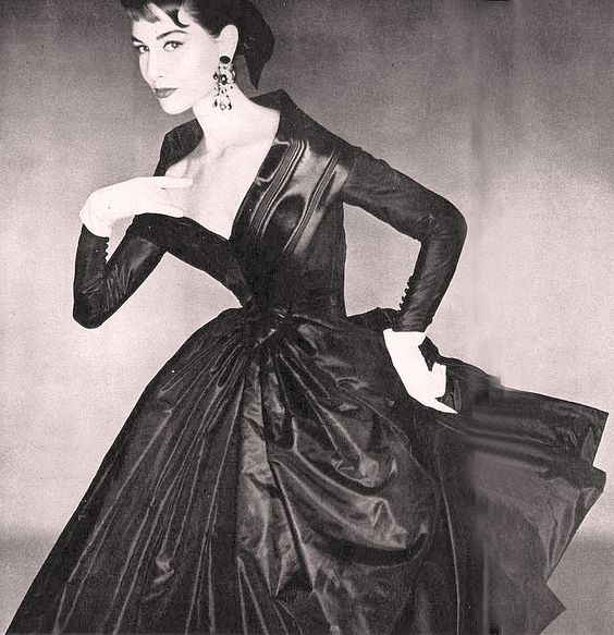 1954 black taffeta dress by Givenchy, photo by Clifford Coffin, Vogue